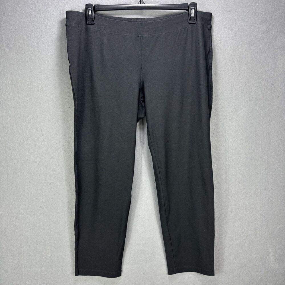 Eileen Fisher Pants XL Dark Gray Crepe Pull On Ankle Slacks Tapered Leg Work